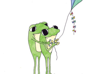 frogs kite flying watercolour painting ruth burton uk artist frogs bucket list
