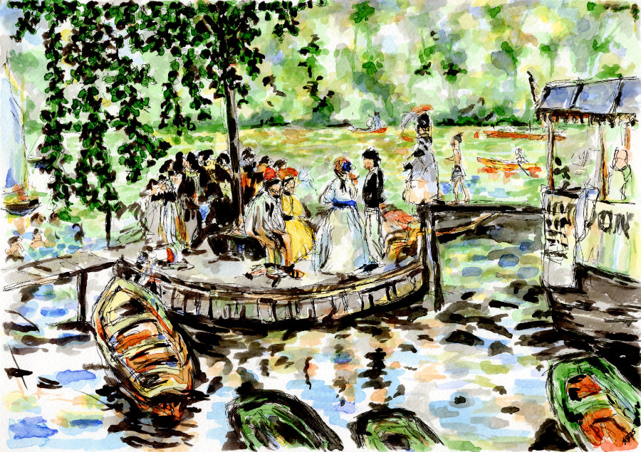 The tenth and final layer of the Pierre-Auguste Renoir 'La-Grenouillère' watercolour study by Ruth Burton Artist: black.