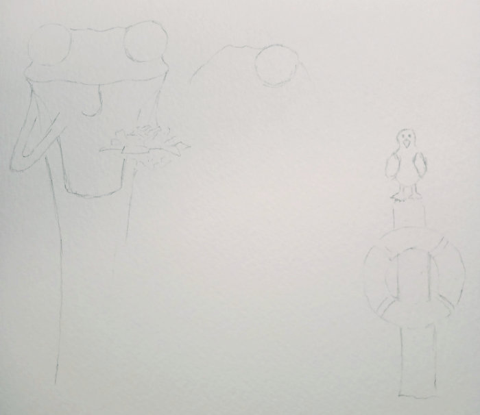 Progress of part way through reworking an old painting. A half-drawn sketch of the new 'Salt And Vinegar Chips' painting.