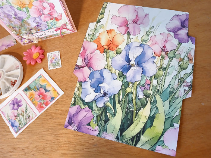 An envelope cut out from "Summer Flowers - A Luxury Card Making Book" by Kay Burton.