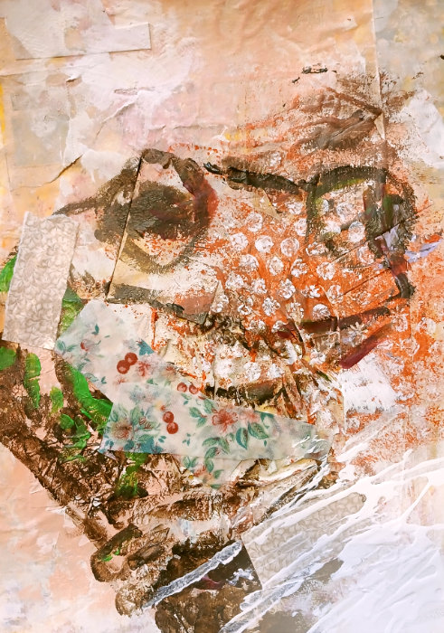 The 'yellow frog' artwork in progress by Ruth Burton Artist.