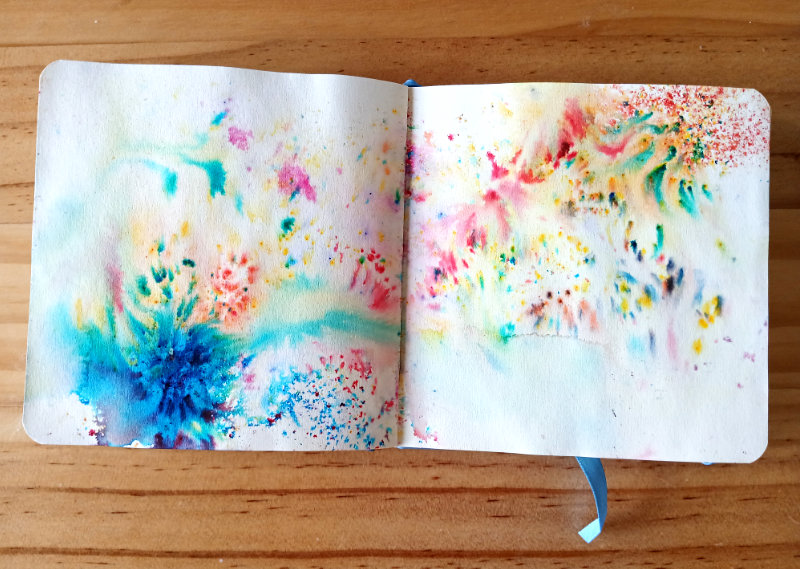 An example of a multicoloured background created with Brusho powder by Ruth Burton Artist.