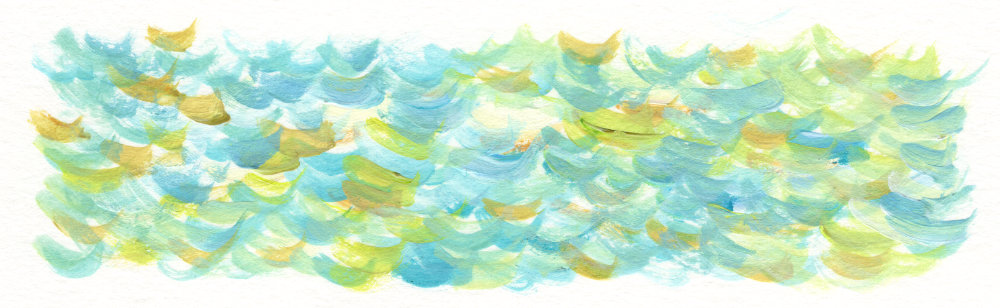 Testing different acrylic paint techniques for painting an impressionist sea by Ruth Burton Artist. This test uses curly brushstrokes.