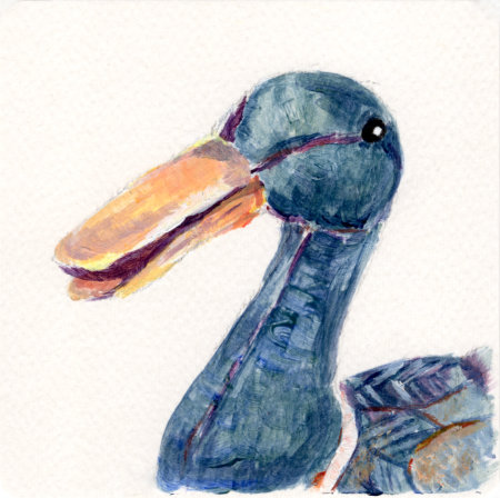 An acrylic painting of Ducky the duck by Ruth Burton Artist.